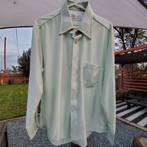 Vintage 1970's Sears Perma-Prest Golden Comfort Nylon Men's Button Up. Lime.16.5